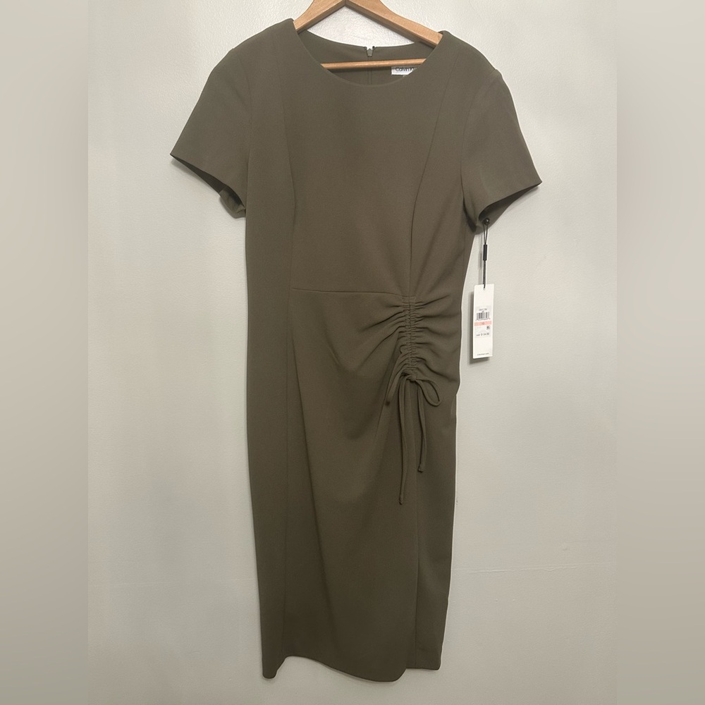 NWT Calvin Klein Olive Green Midi Dress Short Sleeve Women’s Size 10